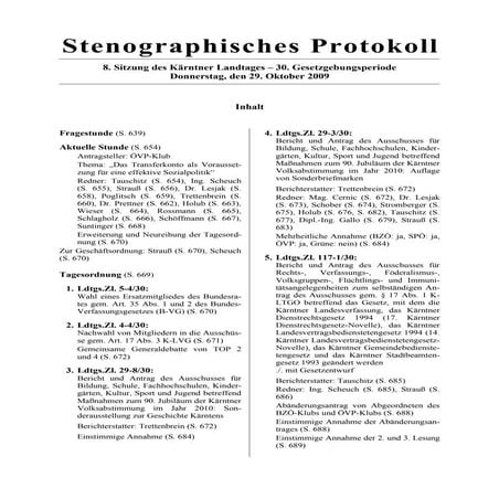 8. LTG-Sitzung am 29. Oktober 2009
