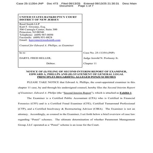 8-14-25 Examiner Report from NJ Bankruptcy (Heller)