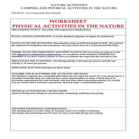 Worksheet nature activities