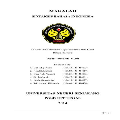 Makalah Sintaksis Bahasa Indonesia