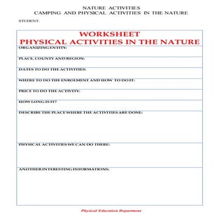 WORKSHEET Nature activities places ...