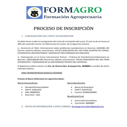 PROCESO DE INSCRIPCION Y FORMA DE PAGO TALLER INTERNACIONAL SOBRE PROBLEMAS R...