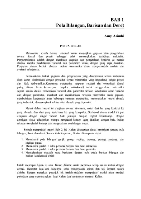 Bahan Ajar Pola biliangan, Barisan dan Deret