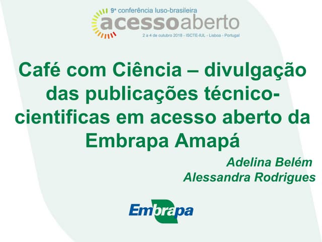 Café com Ciência – divulgação das publicações técnico-científicas em acesso aberto da Embrapa Amapá