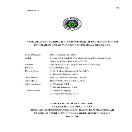 Story Board of Interactive Science Compact Disc Media
