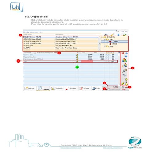 Onglet détails - Optimizze - ERP - V16