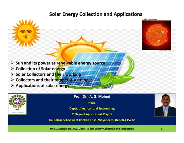 solar energy collection and applications