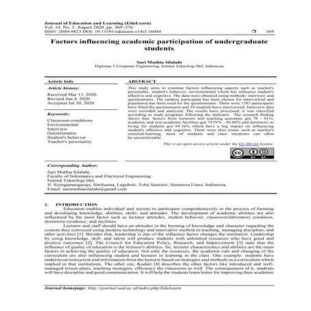 Factors influencing academic participation of undergraduate students