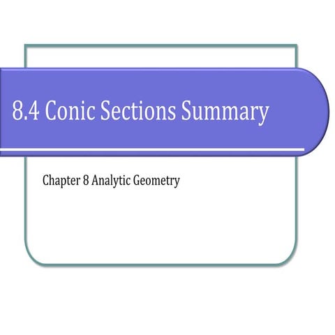 8.4 Summary of the Conic Sections