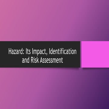 Hazard: Its Impact, Identification and Risk Assessment