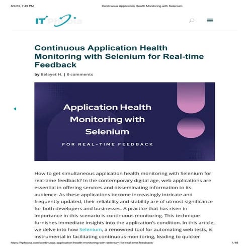 Continuous Application Health Monitoring with Selenium for Real-time Feedback