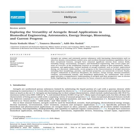 Exploring the Versatility of Aerogels: Broad Applications in  Biomedical Engi...