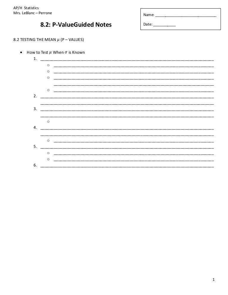 8.2 p value guided notes