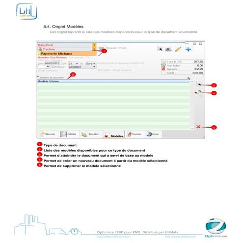 Onglet modèles - Optimizze - ERP - V16