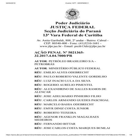 8 dias - despacho do juiz federal Luiz Antônio Bonat