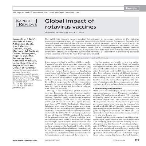 8 global impact of rv vaccines expt rev vaccines 2010