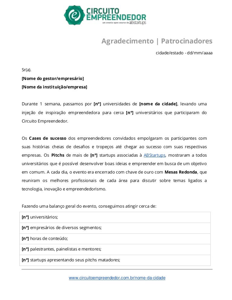 Carta De Agradecimento Pela Oportunidade Profissional 