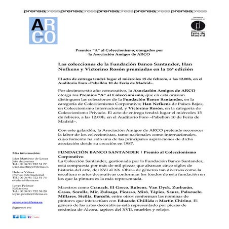La Fundación Banco Santander es galardonada en los  Premios “A” al Coleccionismo