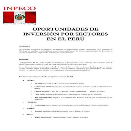 PORQUE INVERTIR EN PERU ADQUISICIONES DE EMPRESAS Y OPORTUNIDADES DE INVERSIO...