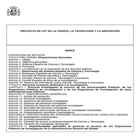 Proyecto de Ley de la Ciencia, la Tecnología y la Innovación 