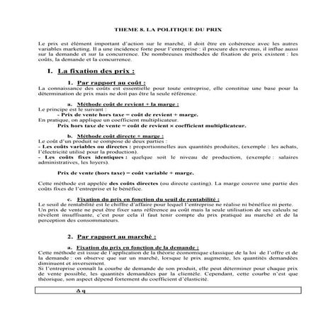 LA POLITIQUE DU PRIX