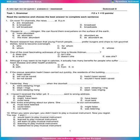 800.mn - 2013 Англи хэл ЭЕШ хувилбар Д by byambaa avirmed