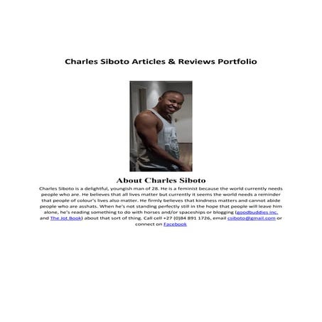 Charles Siboto Articles & Reviews Portfolio January 2016 PDF