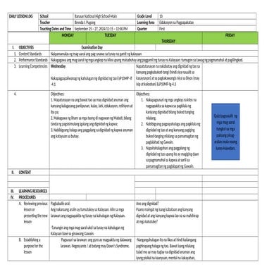 Grade 6 GMRC Lesson on Self-Recognition and Dignity | DOCX