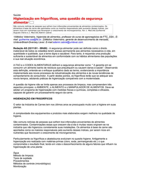 frigorificos higienização