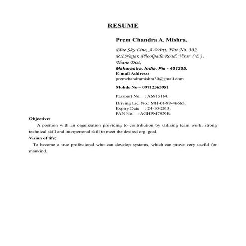 P.C.MISHRA Resume