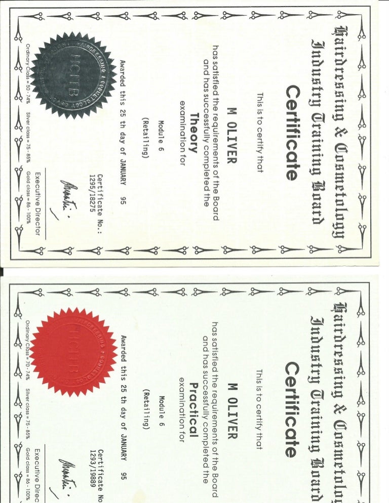 certificate Cosmetology & Hairdressing