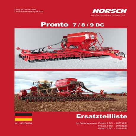 Horsch pronto 7, 8, 9 DC parts catalog | PDF