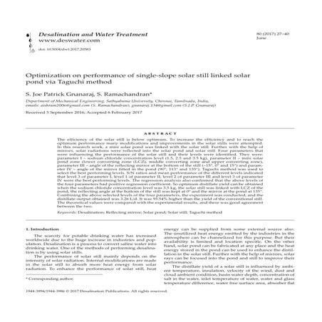 Optimization on performance of single-slope solar still linked solar pond via...