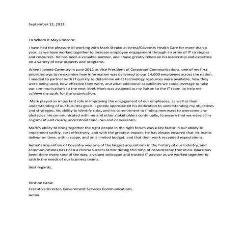 Reference Letter for Mark Stepko | PDF