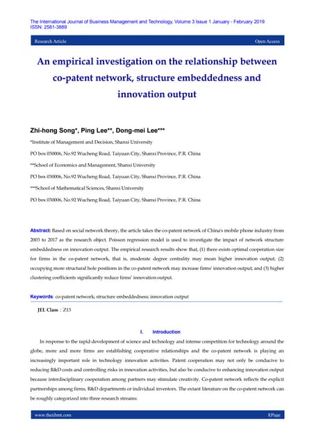 An empirical investigation on the relationship between co-patent network, str...