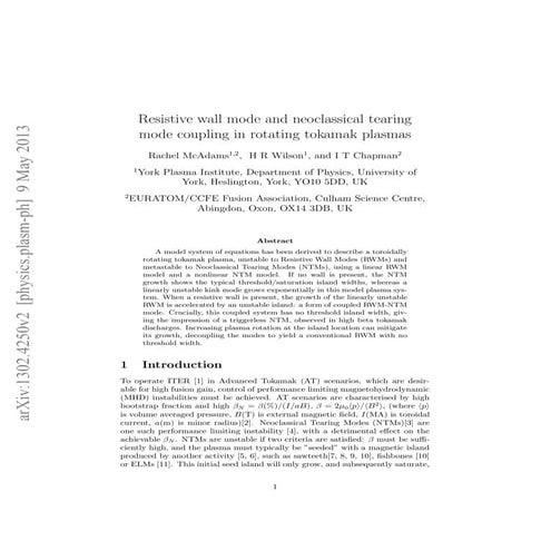 Resistive wall mode and neoclassical tearing mode coupling in rotating ...