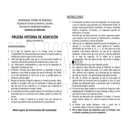 Modelo Prueba de Admision UCV EDACI HUMANIDADES | PDF