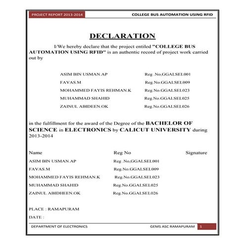 clg bus auto prjct REPORT