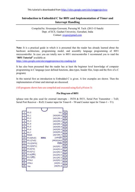 Introduction to Embedded C for 8051 and Implementation of Timer and Interrupt...