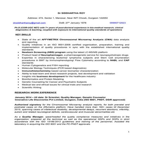 SIDDHARTHA ROY_Resume_jan 2016