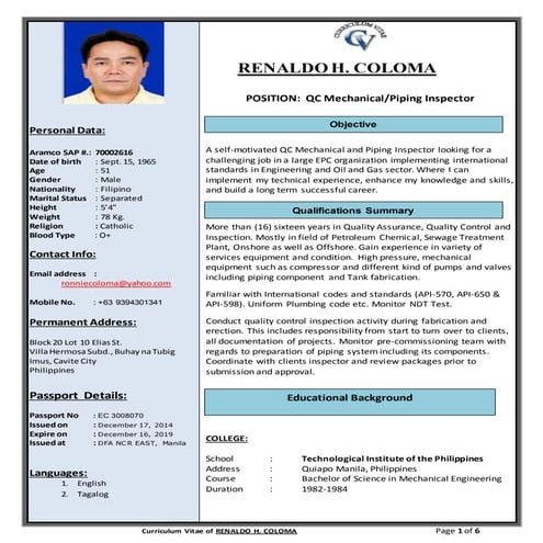 R. Coloma CV | PDF
