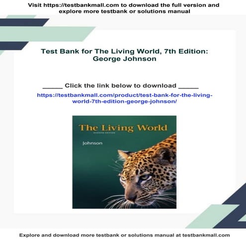 Test Bank for The Living World, 7th Edition: George Johnson