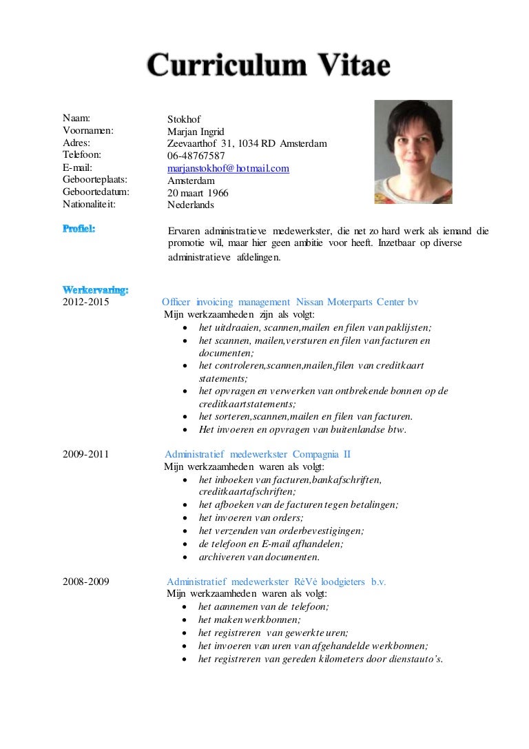 Curriculum vitae uwv picture