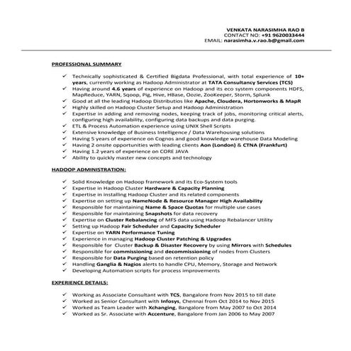 Resume - Narasimha  Rao B V (TCS)