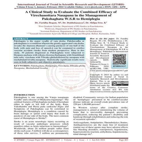 A Clinical Study to Evaluate the Combined Efficacy of Virechanottara Nasapana...
