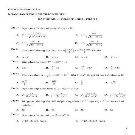 80 câu hỏi trắc nghiệm mũ, logarit phần 2 - Nhóm Toán | iHoc.me - Tài liệu to...