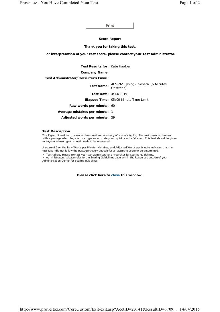 Kate Hawker Skills Testing 14 April 2015