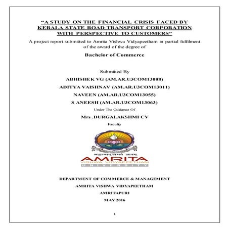 A STUDY ON THE FINANCIAL CRISIS FACED BY KERALA STATE ROAD TRANSPORT CORPORAT...