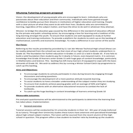Ithuteng Tutoring Program proposal 
