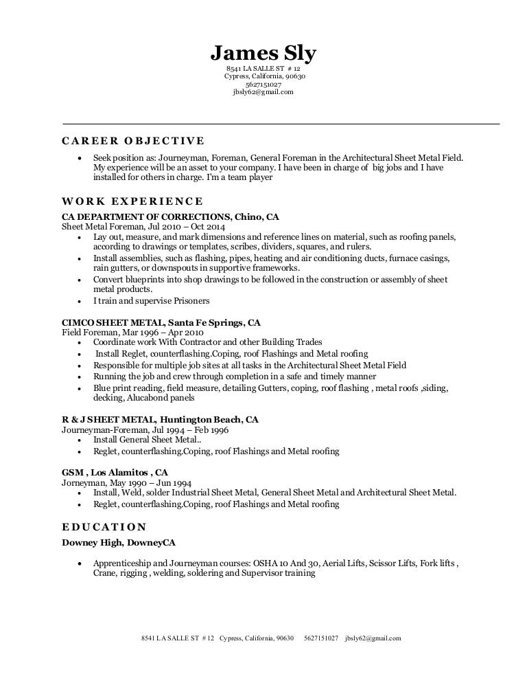 my new resume classic sheet metal worker resumes